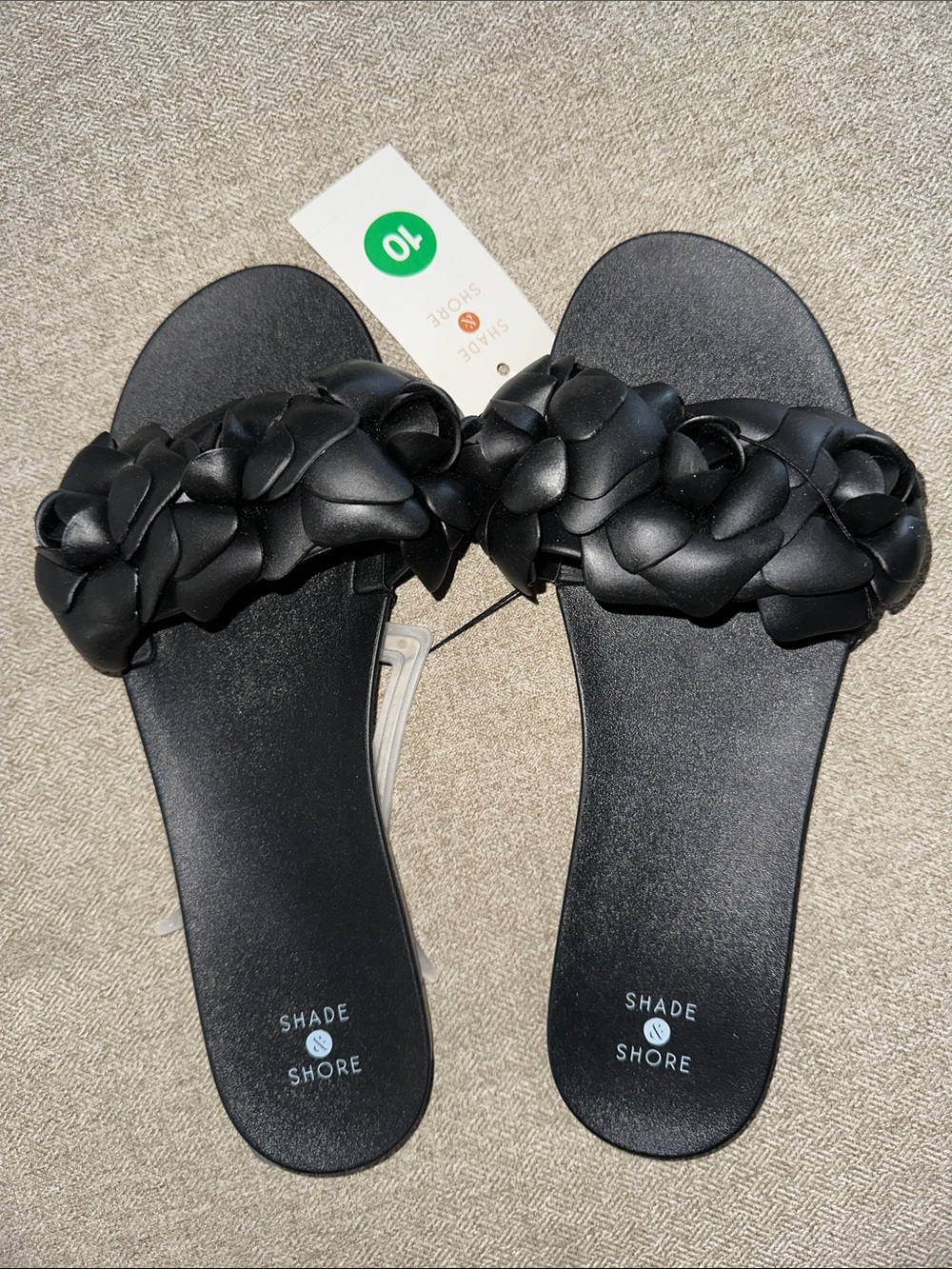 Shade & Shore Black Braided Floral Slide Sandals